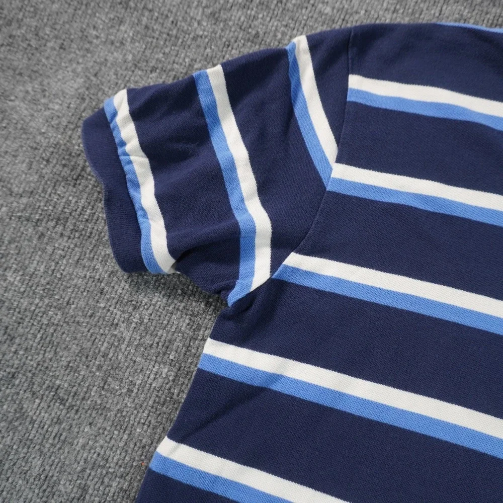 Polo Ralph Lauren Polo Shirt Mens Large Navy Blue Striped Short Sleeve Cotton